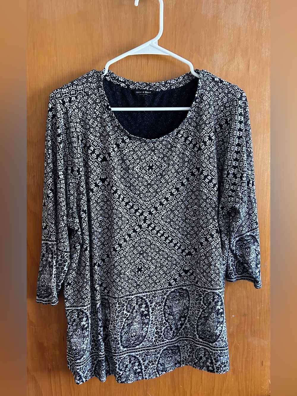 Lucky Brand Black and White Printed Scoop Neck Tunic